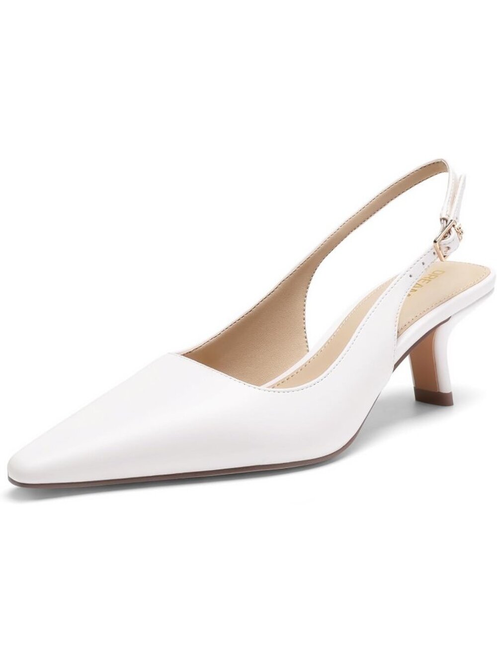 Women's White Slingback Kitten Heels Pointed Toe Pumps Comfortable Shoes